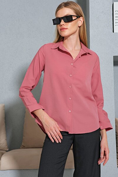 VAGGON قميص نسائي من البوبلين الأساسي باللون الوردي - Prm0735