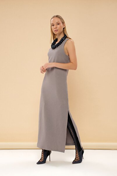 Eda Taşpınar Yırtmaçlı Pamuk Dokuma Elbise Ev Giyim TEKS-00044