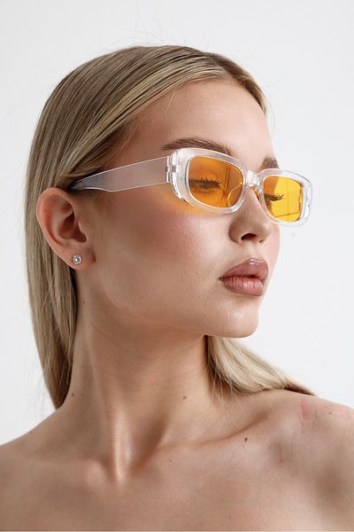 KAMPANİX NEW SEASON TRANSPARENT FRAME VINTAGE TREND SUNGLASSES WITH ORANGE GLASS