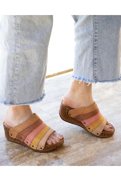 CONSUELO Orthopedic Wedge Heeled Leather Slippers 11472