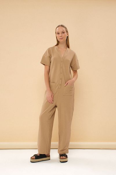 Eda Taşpınar Buttoned Cotton Woven Jumpsuit Home Wear TEKS-00039