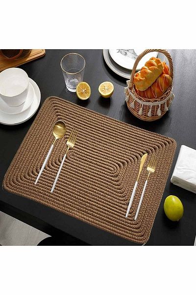 Else Dekor Else Rectangular Natural Jute Ορθογώνιο Αμερικάνικο πιάτο σερβιρίσματος κάτω από το πιάτο