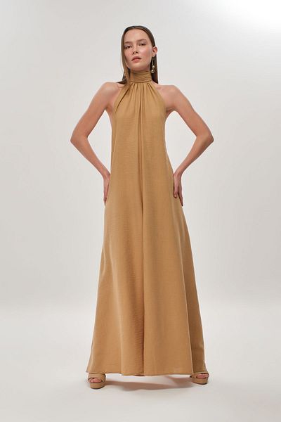 Eda Taşpınar Backless Linen Jumpsuit TEKS-00056