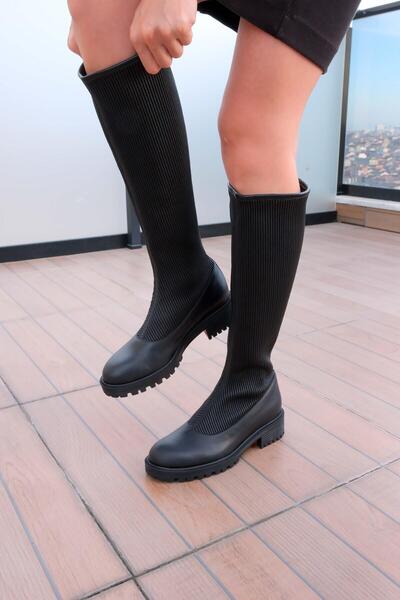 FOLLİNİ Kadın Deri Çizme Kırmız Taba Siyah