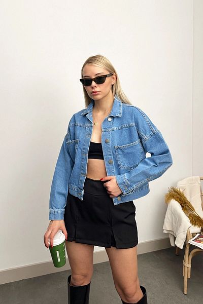 VAGGON Jachetă de blugi crop albastră de damă Prm0593