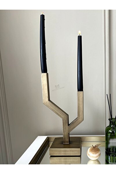 Metalist Tasarım Doğa Özel Yapım Şamdan Antik Gold Renk