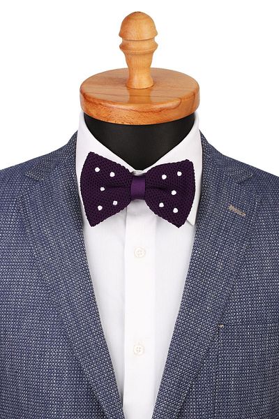 Kravatkolik Men's Purple Polka Dot Pattern Knitted Bow Tie KIR135