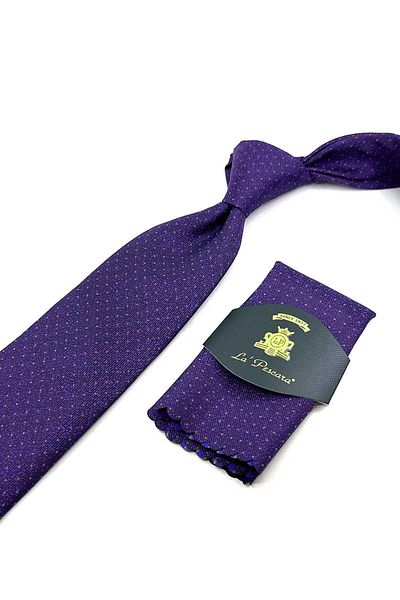 Kravatkolik Classic Necktie with Purple Dot Pattern Handkerchief KK12476