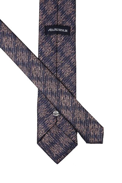 Kravatkolik Navy Blue - Brown Motif Pattern Classic Tie with Handkerchief Kk10371
