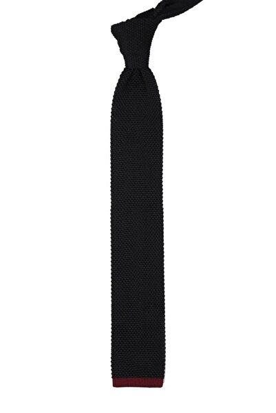 La Pescara Black Plain Claret Red Detailed Knitted Tie 8199