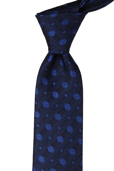 Kravatkolik Navy Blue Flower Pattern Classic Tie with Handkerchief Kk9485