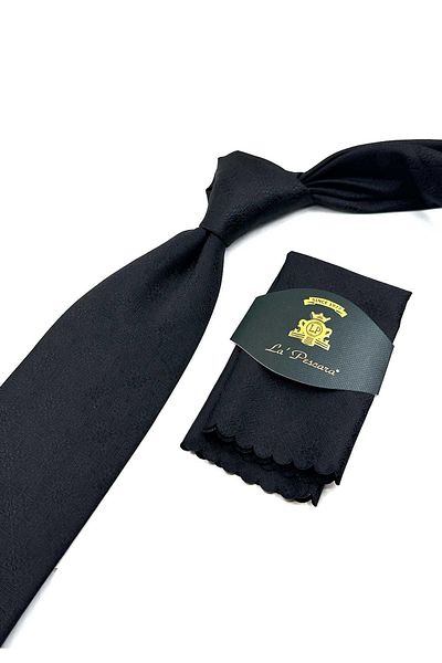 Kravatkolik Motif Patterned Black Handkerchief Tie - KK12549