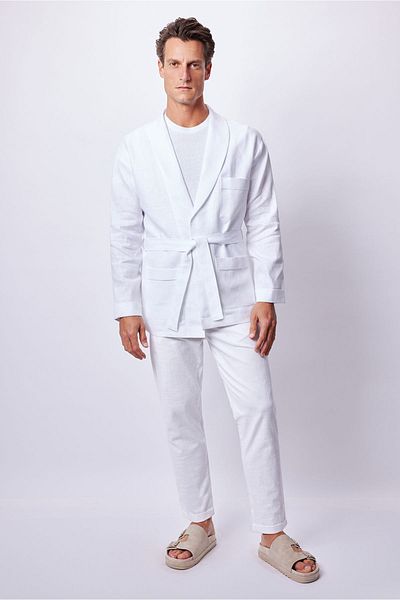 Dear Deer White Linen Suit - 100% Linen Blazer Jacket and Trousers