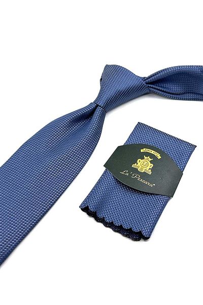 Kravatkolik Blue Dot Patterned Gray Handkerchief Tie - KK12540