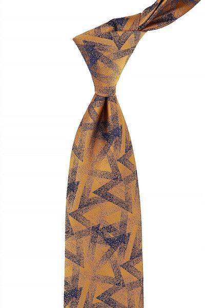 Kravatkolik Saffron Patterned Classic Tie with Handkerchief - Kk10838