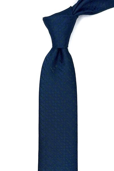 Kravatkolik Navy Blue - Green Self Pattern Thin Tie SK7888