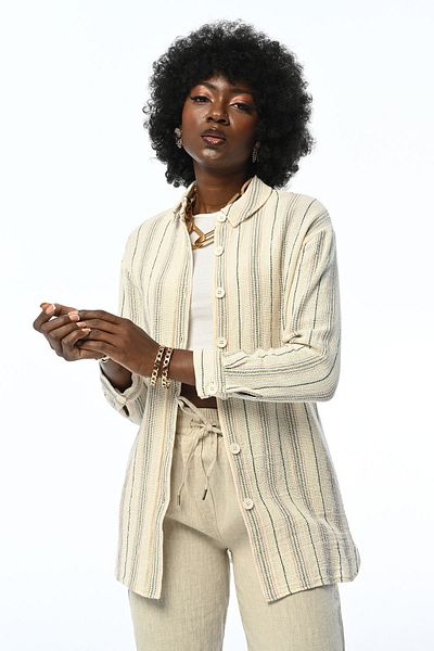 Orfeo Negro Cotton Fabric Oversize Cut Striped Shirt