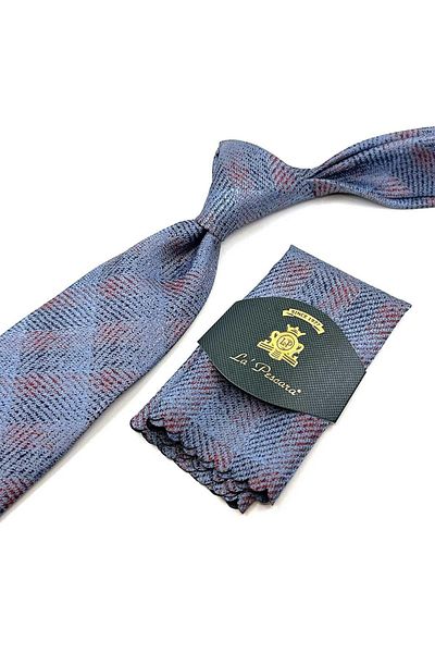 Kravatkolik Classic Tie with Blue Sand Pattern Handkerchief KK12510