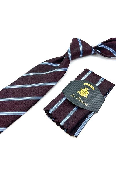 Kravatkolik Claret Red Line Pattern Classic Tie with Handkerchief KK12353