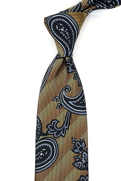Kravatkolik Yellow Shawl Pattern Classic Tie with Handkerchief KK12050