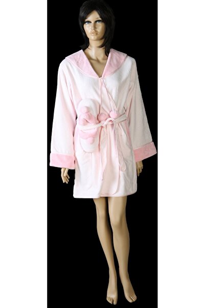 Soft Cotton BORNOZ %100 PAMUK BORNOZ (POMPON'LU) + TERLİK (pembe)