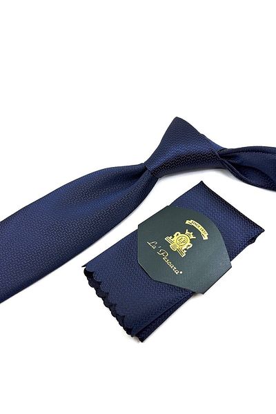 Kravatkolik Navy Blue Dot Pattern Classic Tie with Handkerchief Kk11298