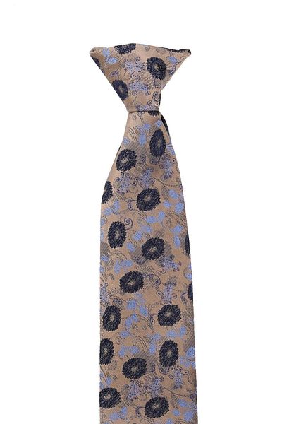 Kravatkolik Beige Flower Pattern Clip Tie KLP435