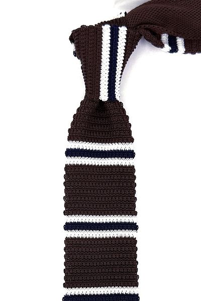 Kravatkolik Brown - Navy Blue Striped Knitted Tie Knitted 8377