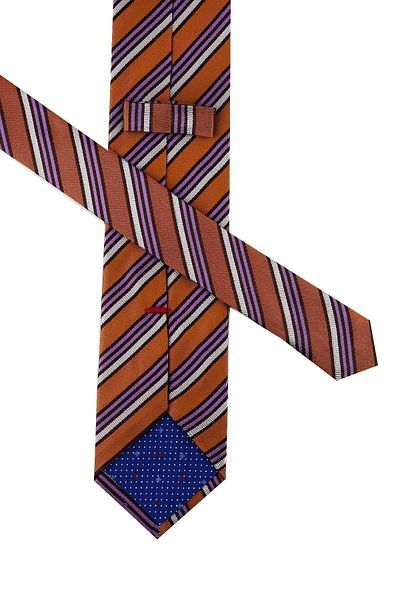 Kravatkolik Men's Mustard Line Pattern Miceli Style Italian Silk Tie Ik804