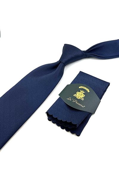 Kravatkolik Navy Blue Sand Pattern Classic Tie with Handkerchief KK12448