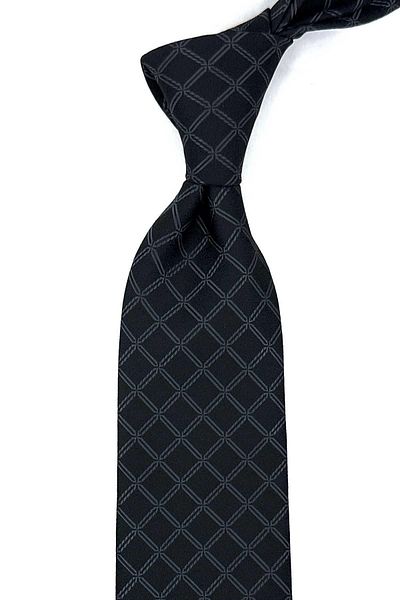 Kravatkolik Black Square Pattern Classic Tie with Handkerchief KK12471