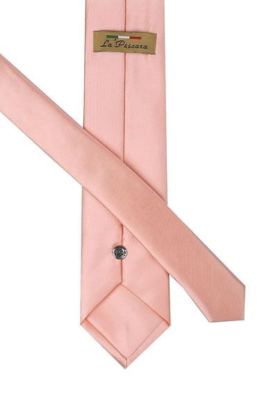 Kravatkolik Salmon Color Plain Satin Tie with Handkerchief Kk1139