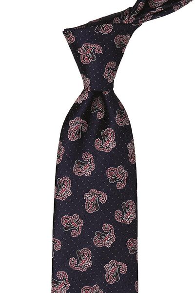 Kravatkolik Men's Navy Blue Shawl Pattern Classic Necktie with Handkerchief Kk9863