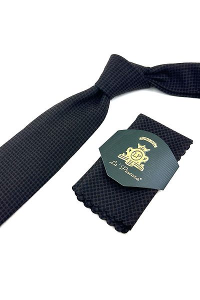 Kravatkolik Brown Square Pattern Classic Wool Tie with Handkerchief KK12121