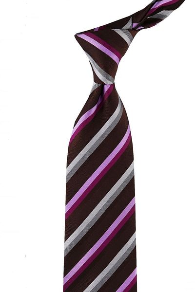 Kravatkolik Men's Coffee Line Pattern Italian Silk Tie Ik822