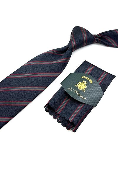 Kravatkolik Smoked Line Pattern Classic Necktie with Handkerchief KK12352