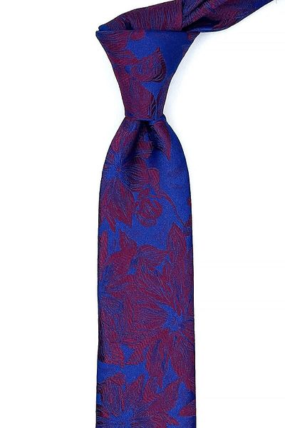 Kravatkolik Burgundy Flower Pattern Thin Tie