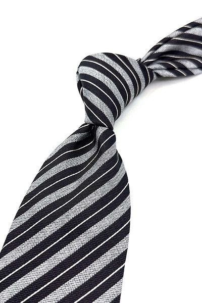 Kravatkolik Italian Silk Tie - Grey Black Line Pattern,IK1656