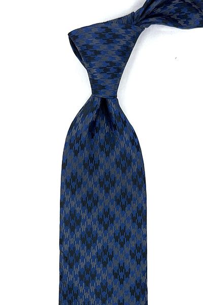 Kravatkolik Classic Tie with Blue Motif Pattern Handkerchief KK12028