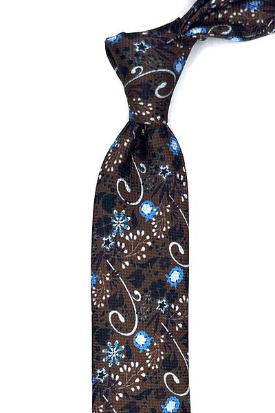 Kravatkolik Brown Flower Pattern Thin Tie SK7883