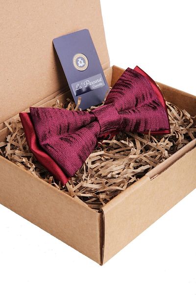 Kravatkolik Claret Red Motif Pattern Bow Tie P927