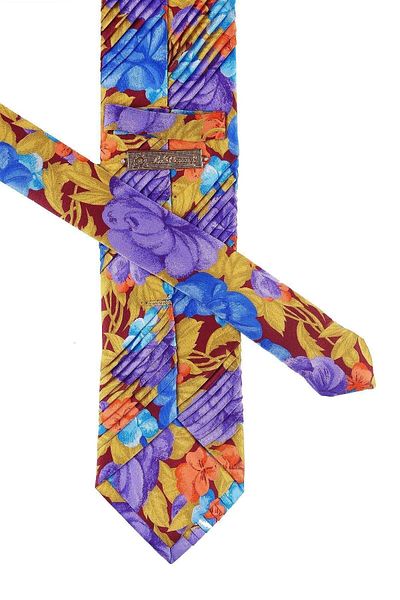 Kravatkolik Multicolored Flower Pattern Pleated Silk Tie Est139