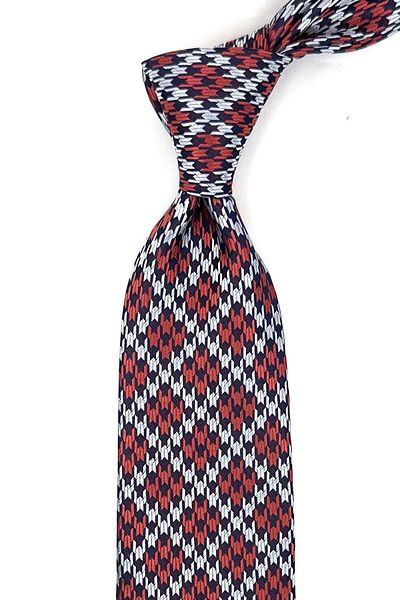 Kravatkolik Orange - White Motif Pattern Classic Necktie with Handkerchief KK12029