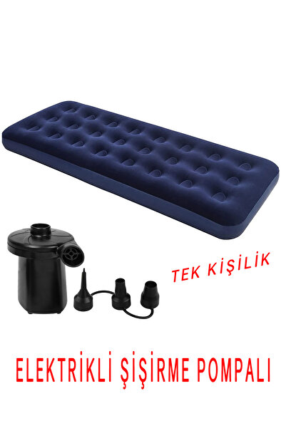 Proforce Tek Kişilik Şişme Yatak ve Elektrikli Hava Pompası - Flocked Air Bed Single Size 72 cmx185 cmx13 cm