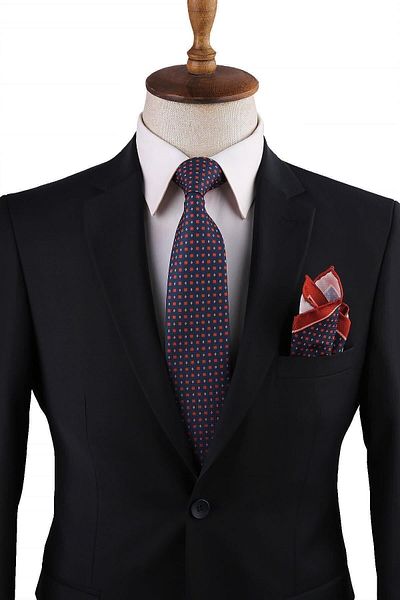 Kravatkolik Men's Navy Blue Small Pattern Classic Tie with Handkerchief Kk10707
