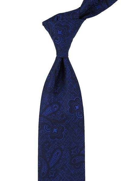 Kravatkolik Navy Blue Shawl Pattern Classic Tie with Handkerchief Kk10827