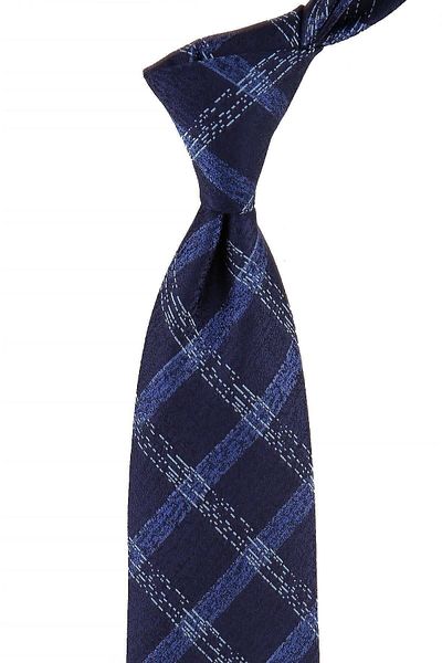 Kravatkolik Blue Plaid Pattern Classic Tie with Handkerchief Kk10758