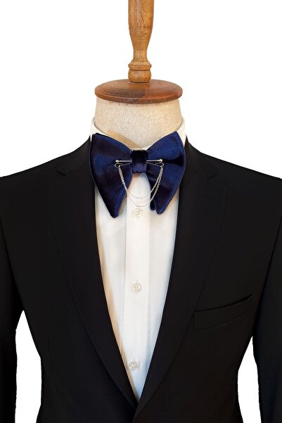 Kravatkolik Lacivert Kadife Büyük Papyon Zincirli P1406