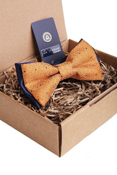 Kravatkolik Yellow - Navy Blue Dot Pattern Bow Tie P911