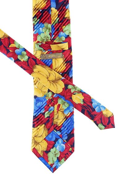 Kravatkolik Multicolored Flower Pattern Pleated Silk Tie Est137